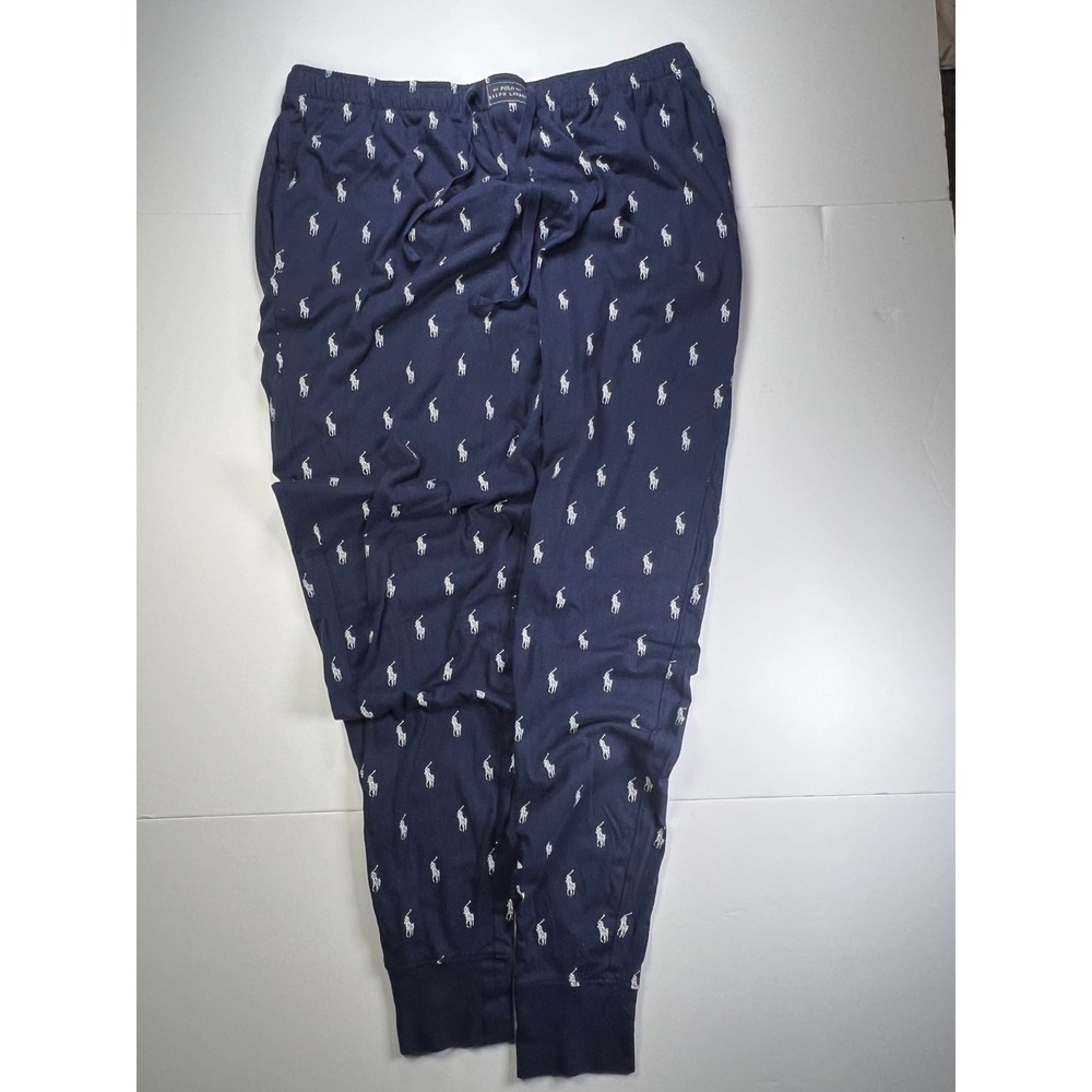 Polo Ralph Lauren Pajama Pants Mens 1XT Navy Blue Pony Print Jogger Sleepwear
